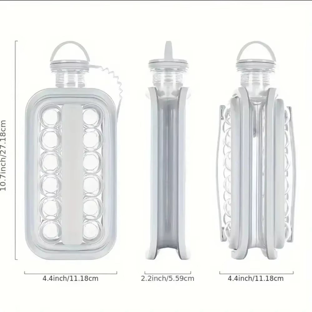 Portable 2-In-1 Folding Ice Maker Water Bottle with Creative Ice Cube Mold Ice Hockey Lattice Kitchen Bar Gadgets Ice Making