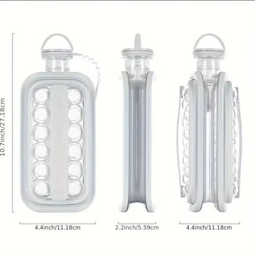 Portable 2-In-1 Folding Ice Maker Water Bottle with Creative Ice Cube Mold Ice Hockey Lattice Kitchen Bar Gadgets Ice Making