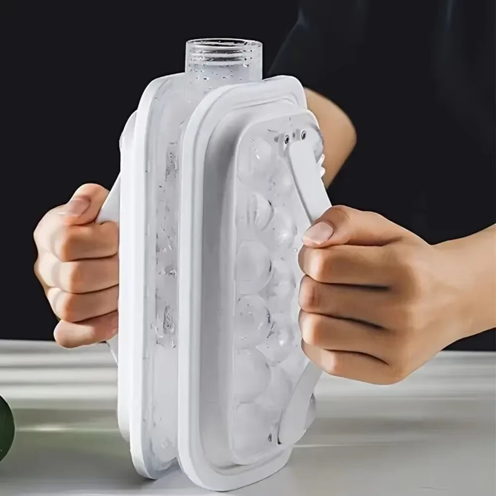 Portable 2-In-1 Folding Ice Maker Water Bottle with Creative Ice Cube Mold Ice Hockey Lattice Kitchen Bar Gadgets Ice Making
