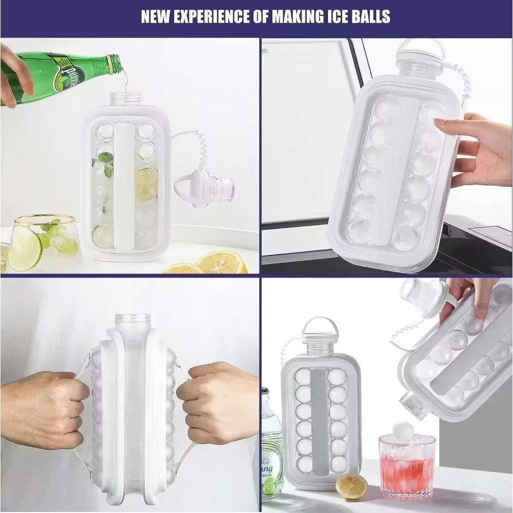 Portable 2-In-1 Folding Ice Maker Water Bottle with Creative Ice Cube Mold Ice Hockey Lattice Kitchen Bar Gadgets Ice Making